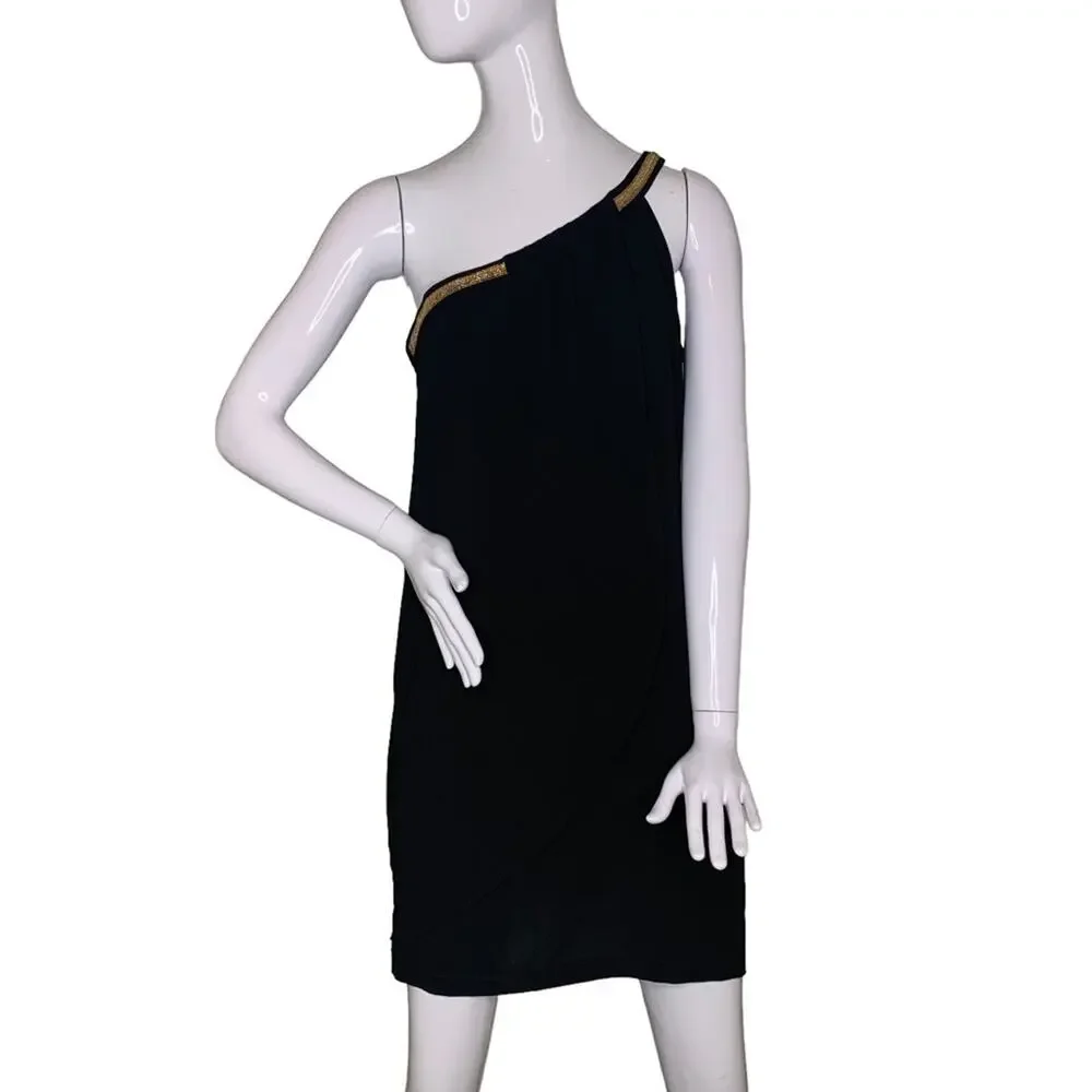 Jessica Simpson Women Dress Size 8 Black One Shoulder Gold Accents